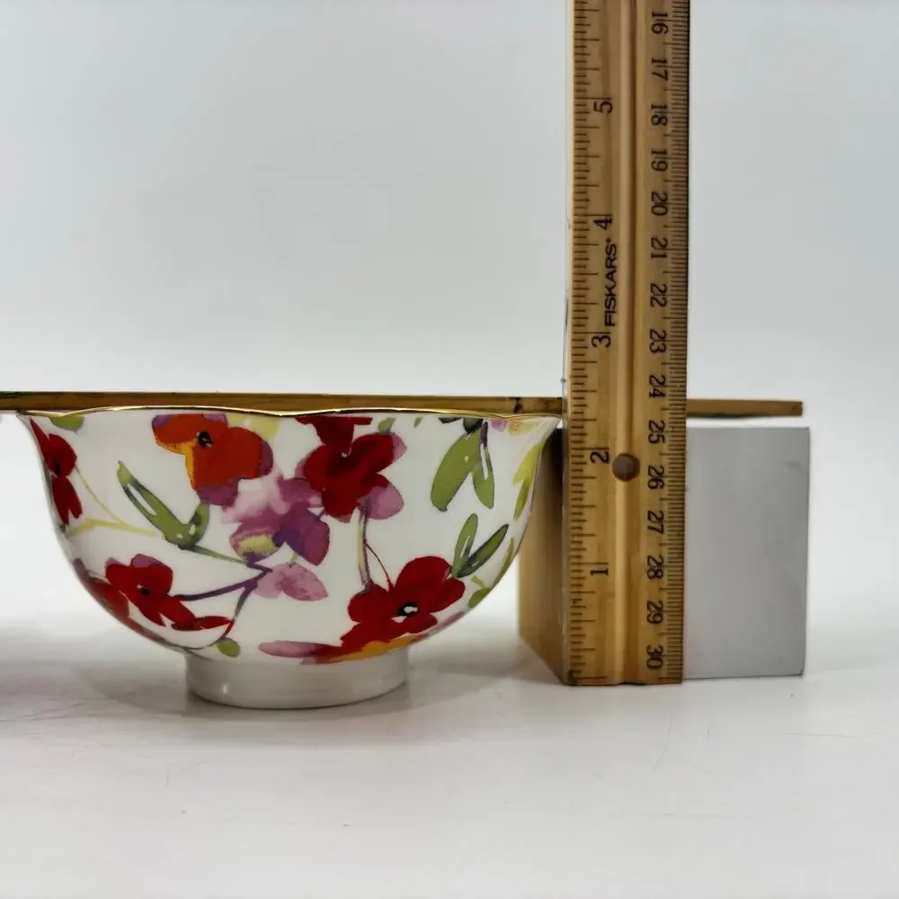 Gracie China Small Soup Bowl Floral Porcelain Bowls Gold Trip Scalloped